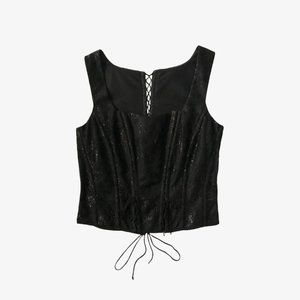 Vintage Black Embellished Lace-Up Sleeveless Corset Top by La Perla